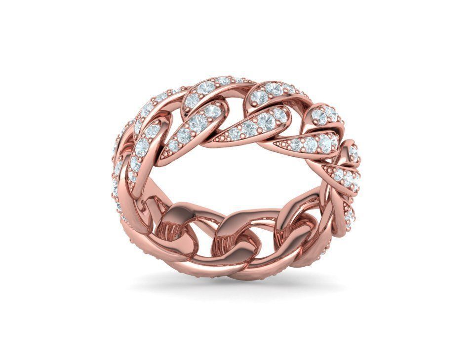 Miami Cuban Diamond Chain Ring 3Dmodel 6US size  3D print model_14