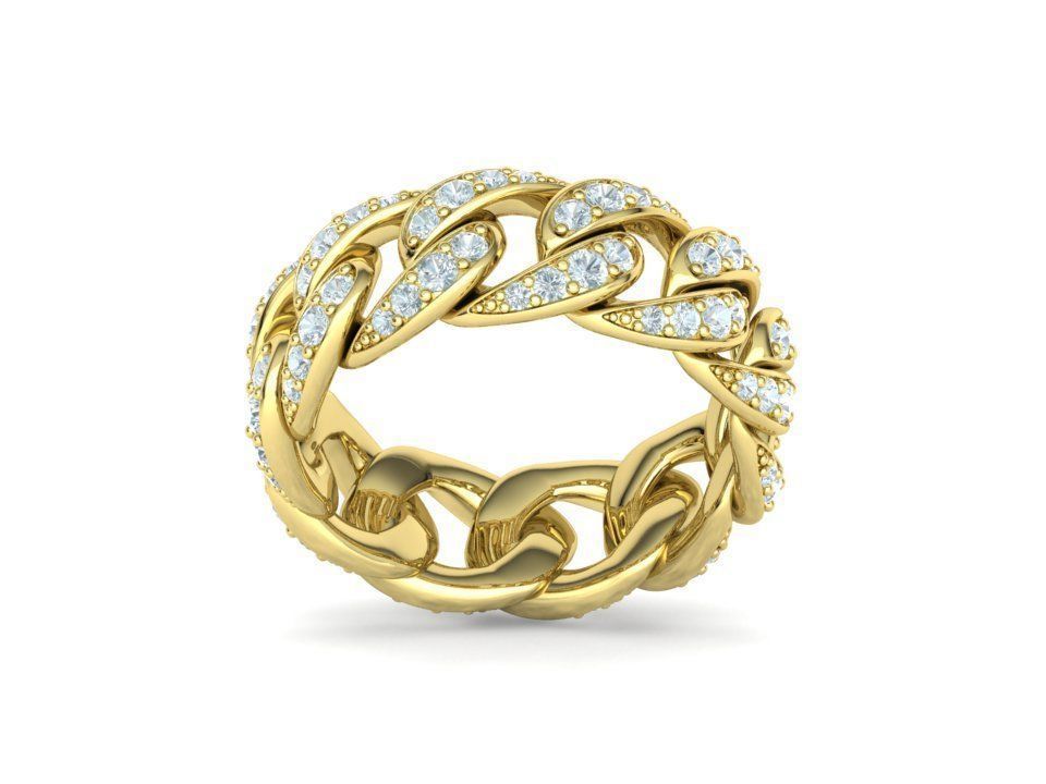 Miami Cuban Diamond Chain Ring 3Dmodel 6US size  3D print model_15