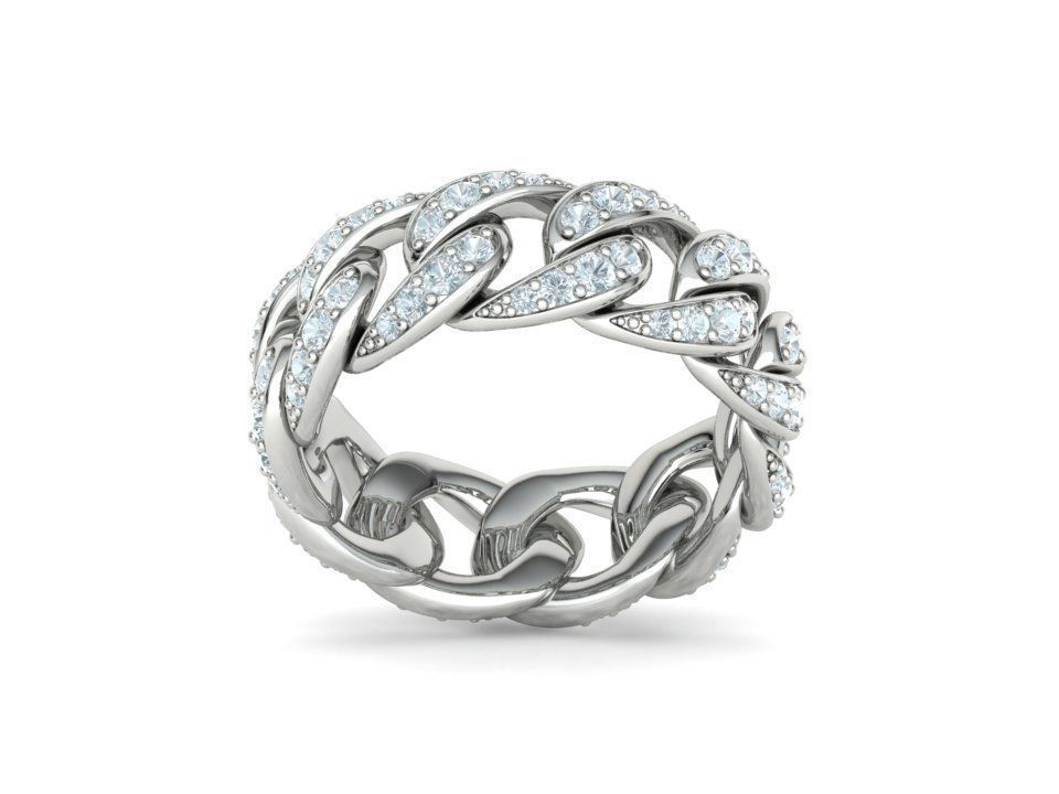 Miami Cuban Diamond Chain Ring 3Dmodel 6US size  3D print model_16