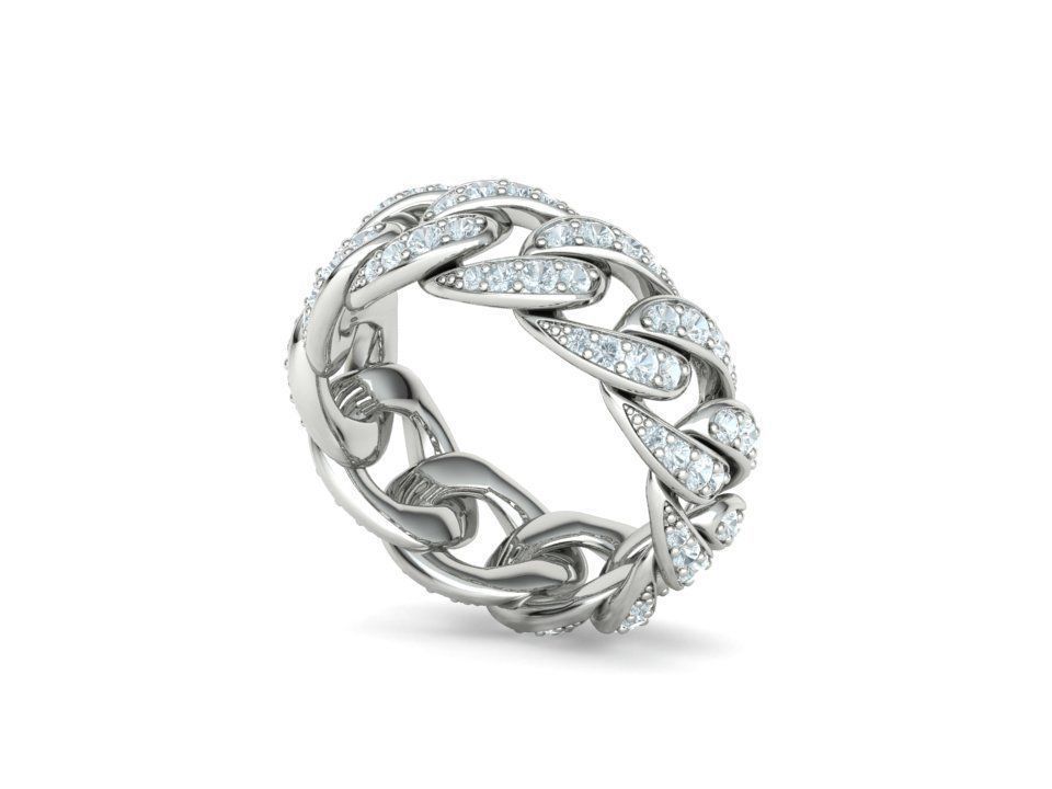 Miami Cuban Diamond Chain Ring 3Dmodel 6US size  3D print model_19