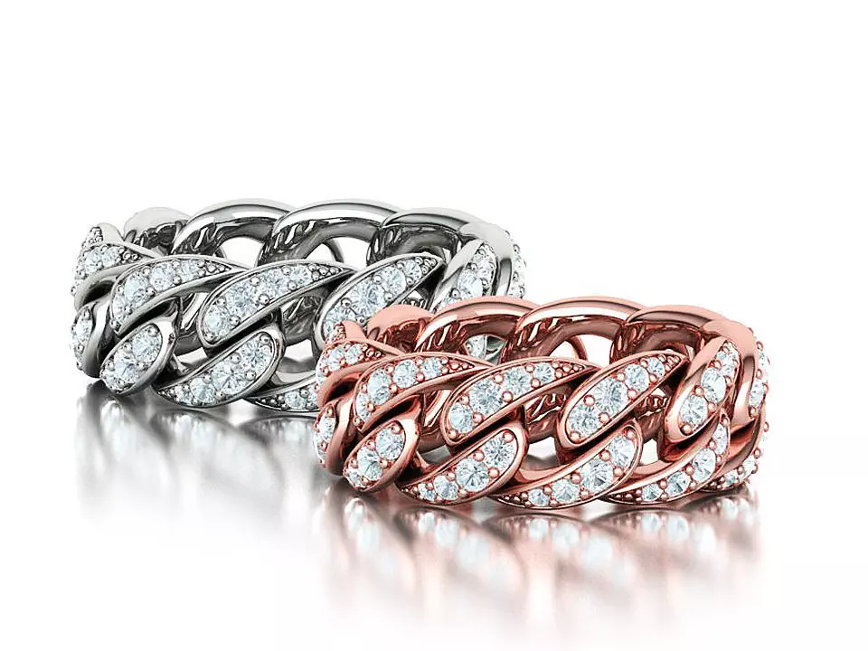 Miami Cuban Diamond Chain Ring 3Dmodel 6US size  3D print model_0