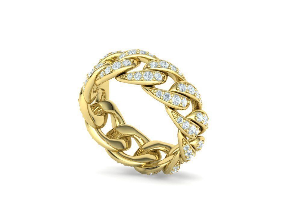Miami Cuban Diamond Chain Ring 3Dmodel 6US size  3D print model_18
