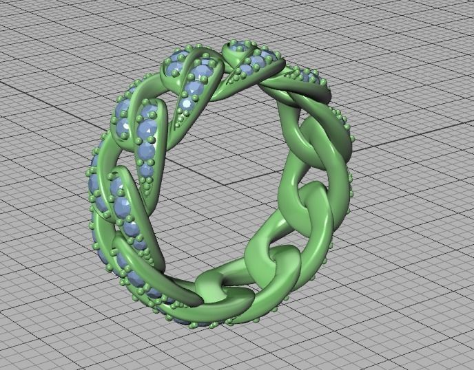 Miami Cuban Diamond Chain Ring 3Dmodel 6US size  3D print model_28