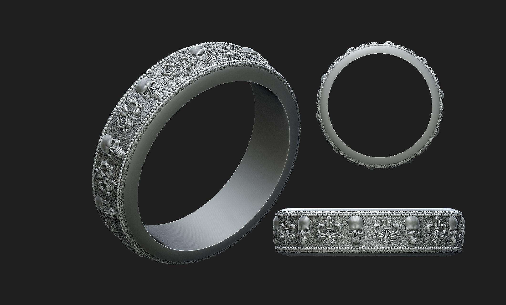 ornamental skull ring 3D print model_1