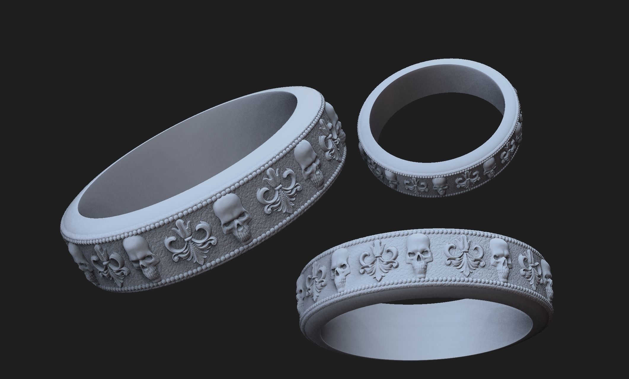 ornamental skull ring 3D print model_3