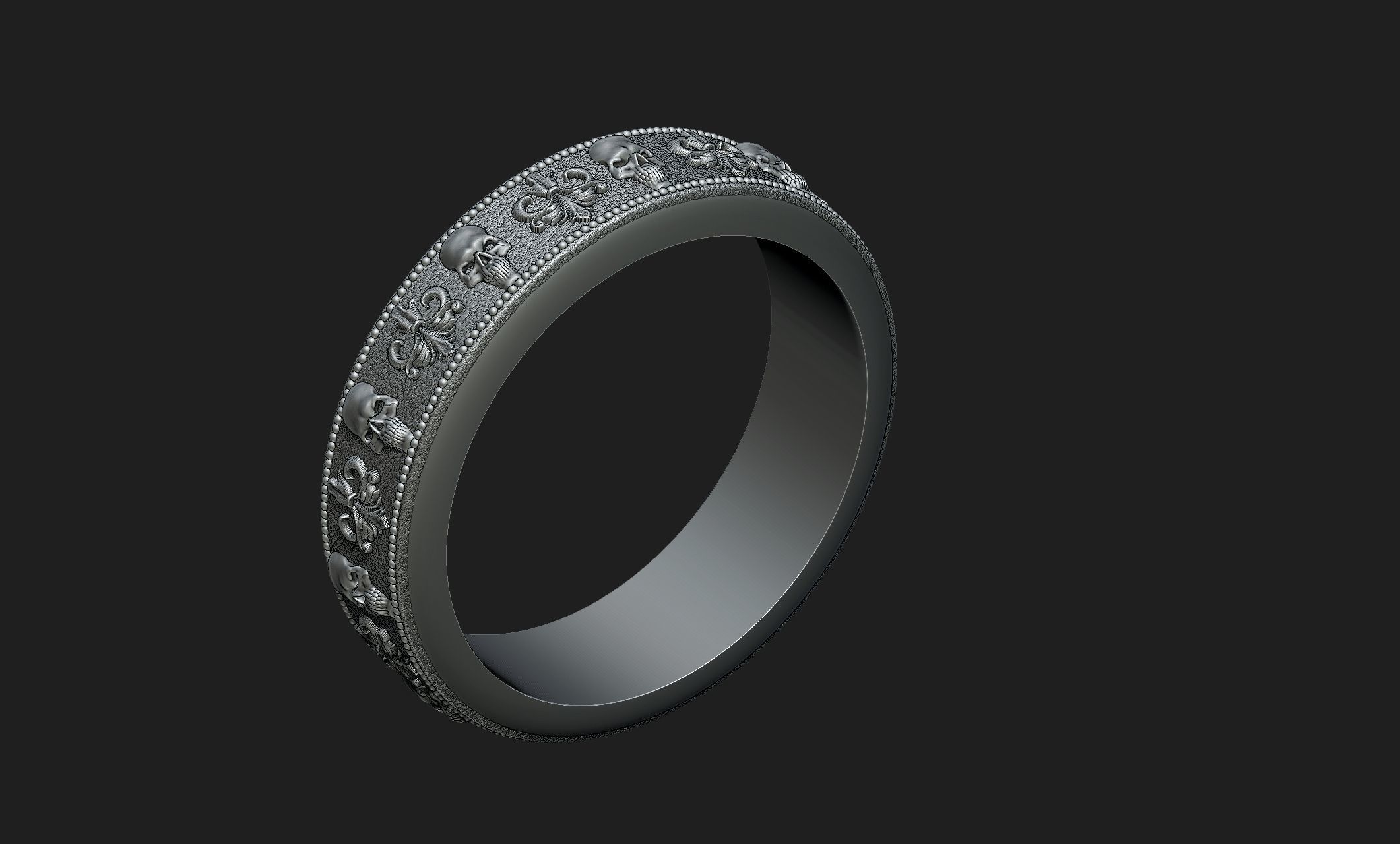 ornamental skull ring 3D print model_7