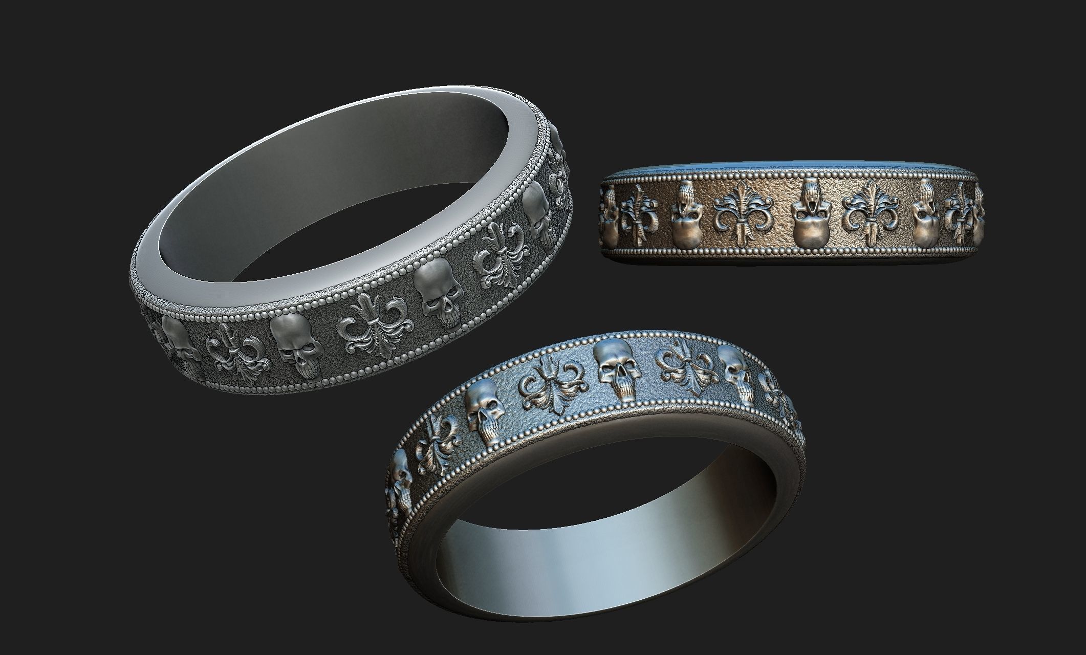 ornamental skull ring 3D print model_4