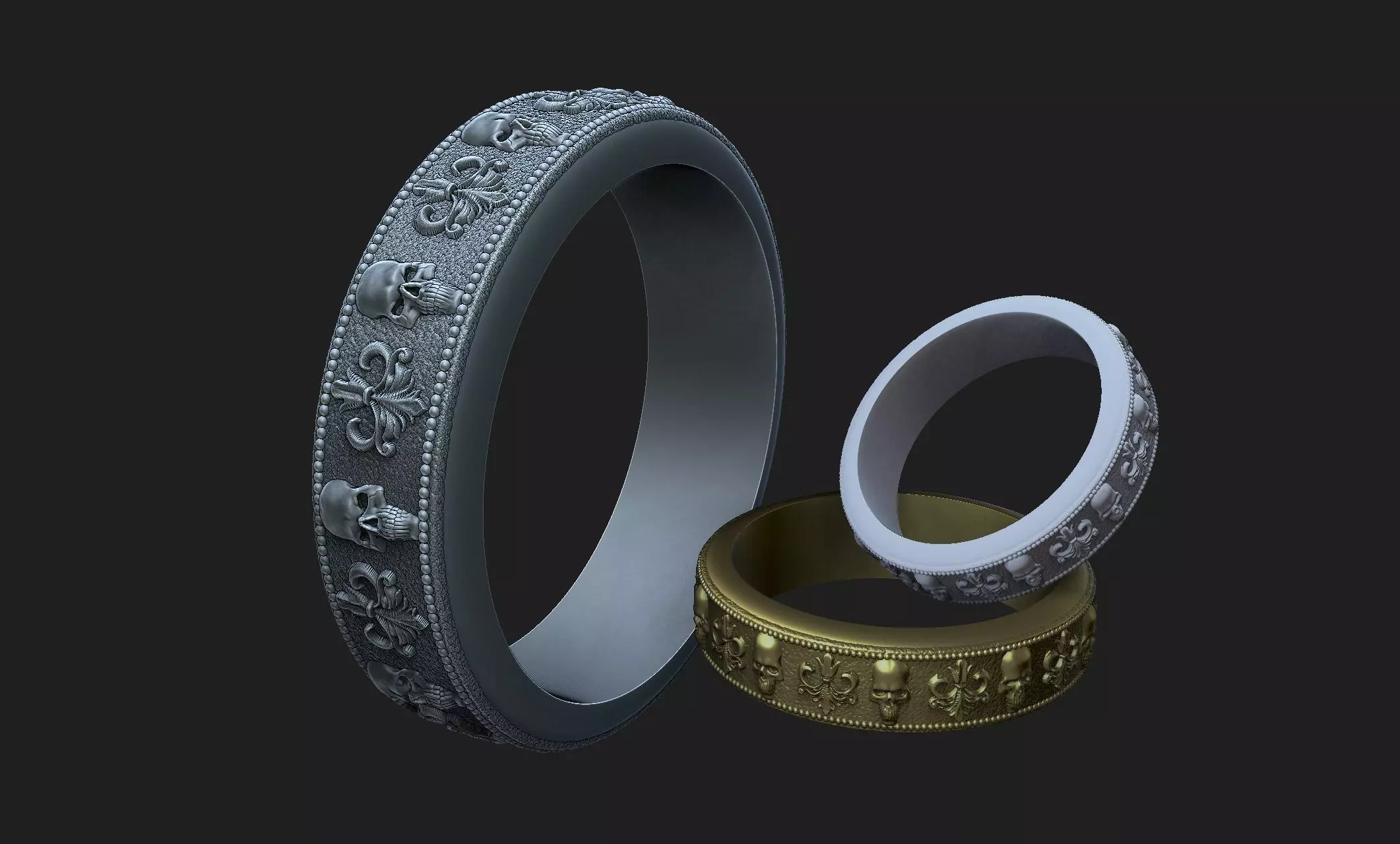 ornamental skull ring 3D print model_0