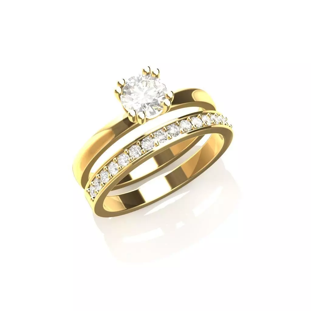 Solitaire and Wedding band Rings Free 3D print model