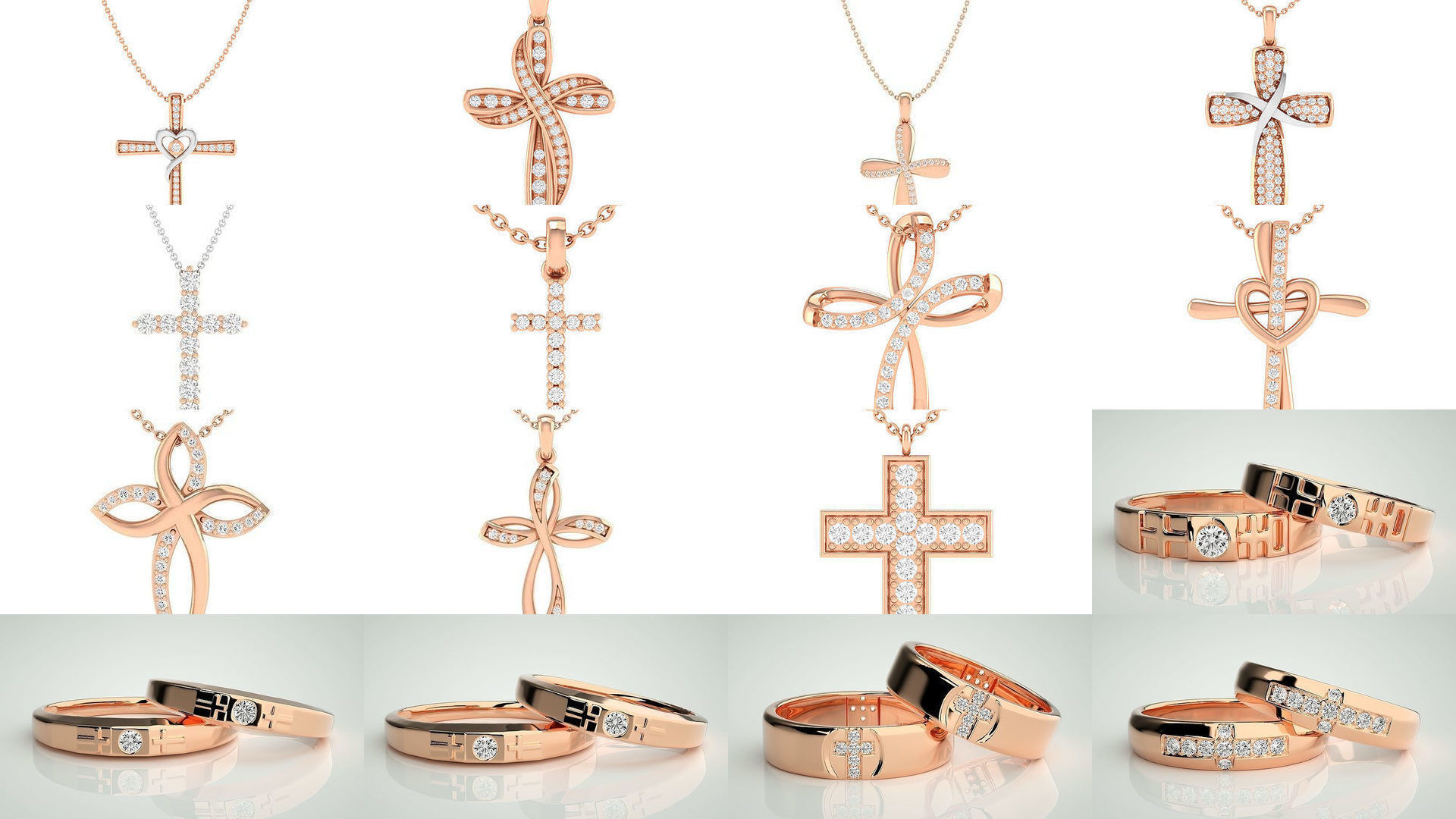 50 Cross Diamond Ring Earrings Pendant Bracelet Renders 3D Model Collection_2