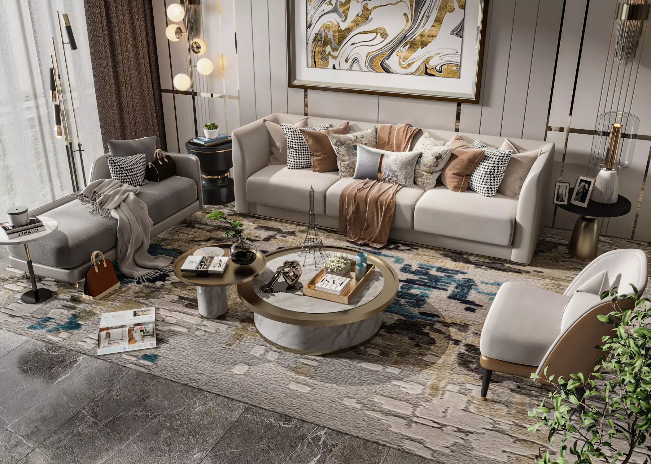 Sofa Table Combination Luxury Modern 3D model_0