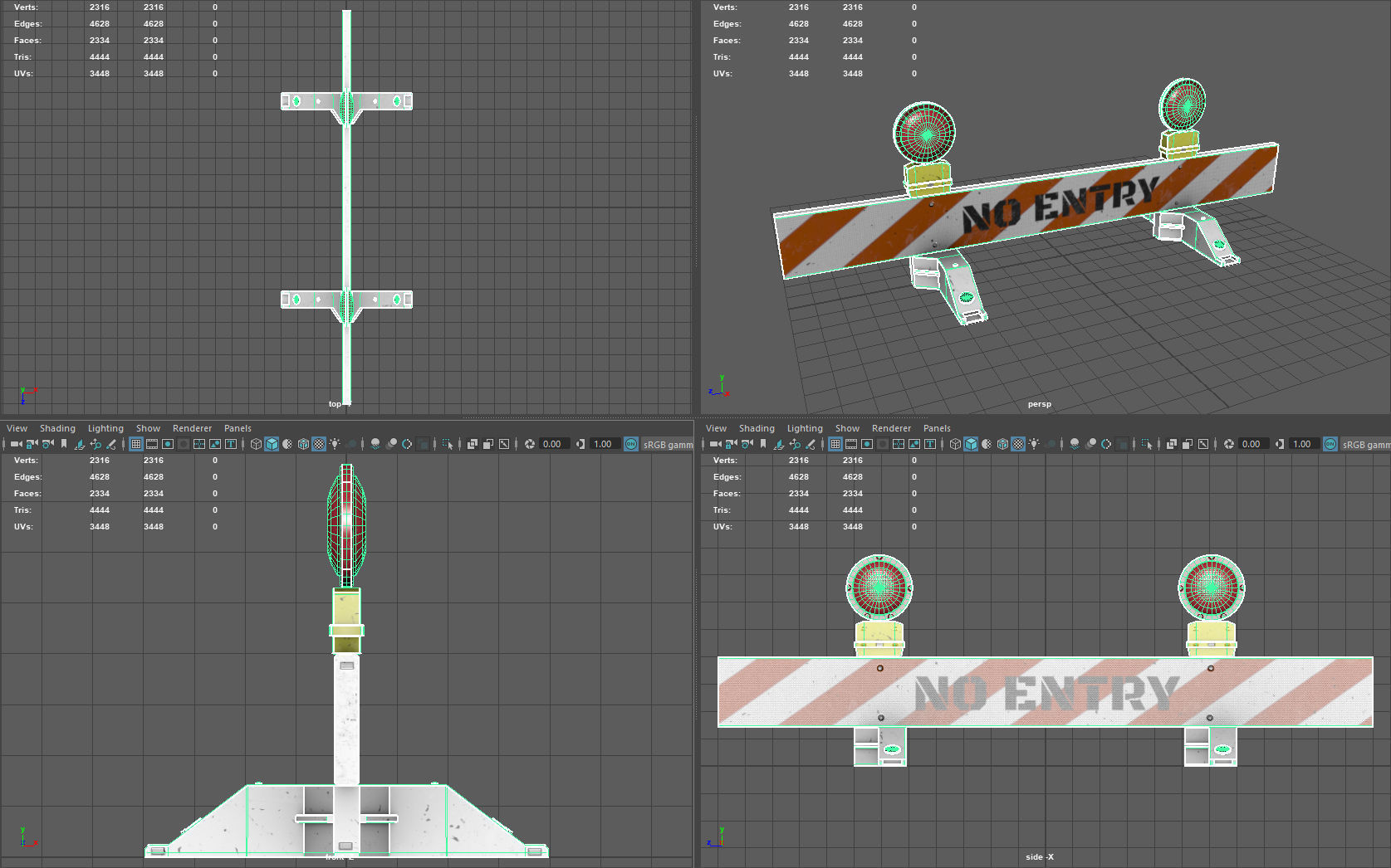 No-Entry Safety Barricade Low-poly 3D model_9