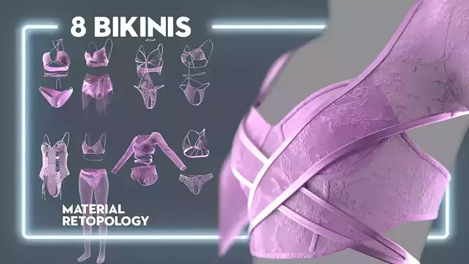 8 Bikinis and swimsuits Low-poly 3D model