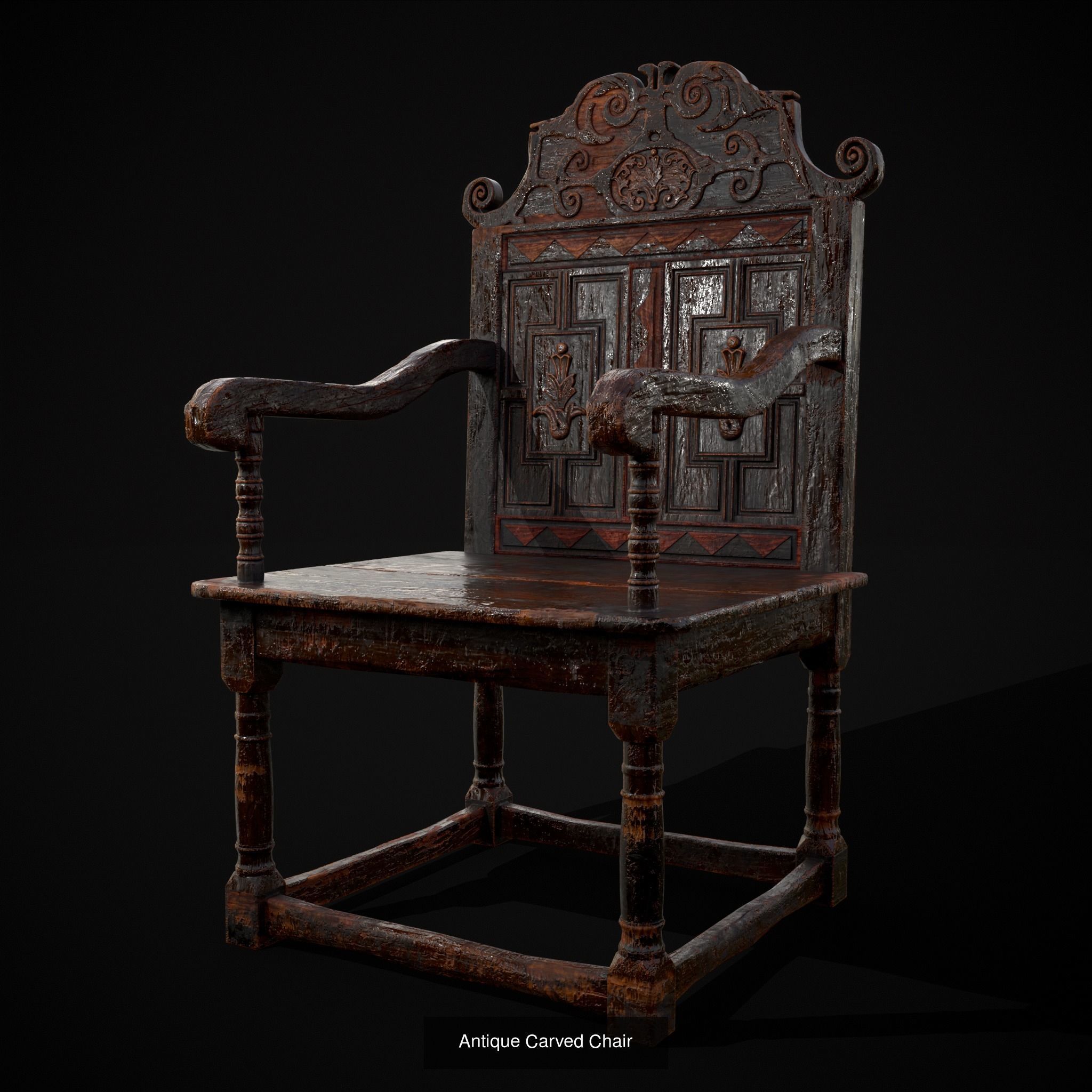 Medieval Wooden Chairs 3D Model Collection_28