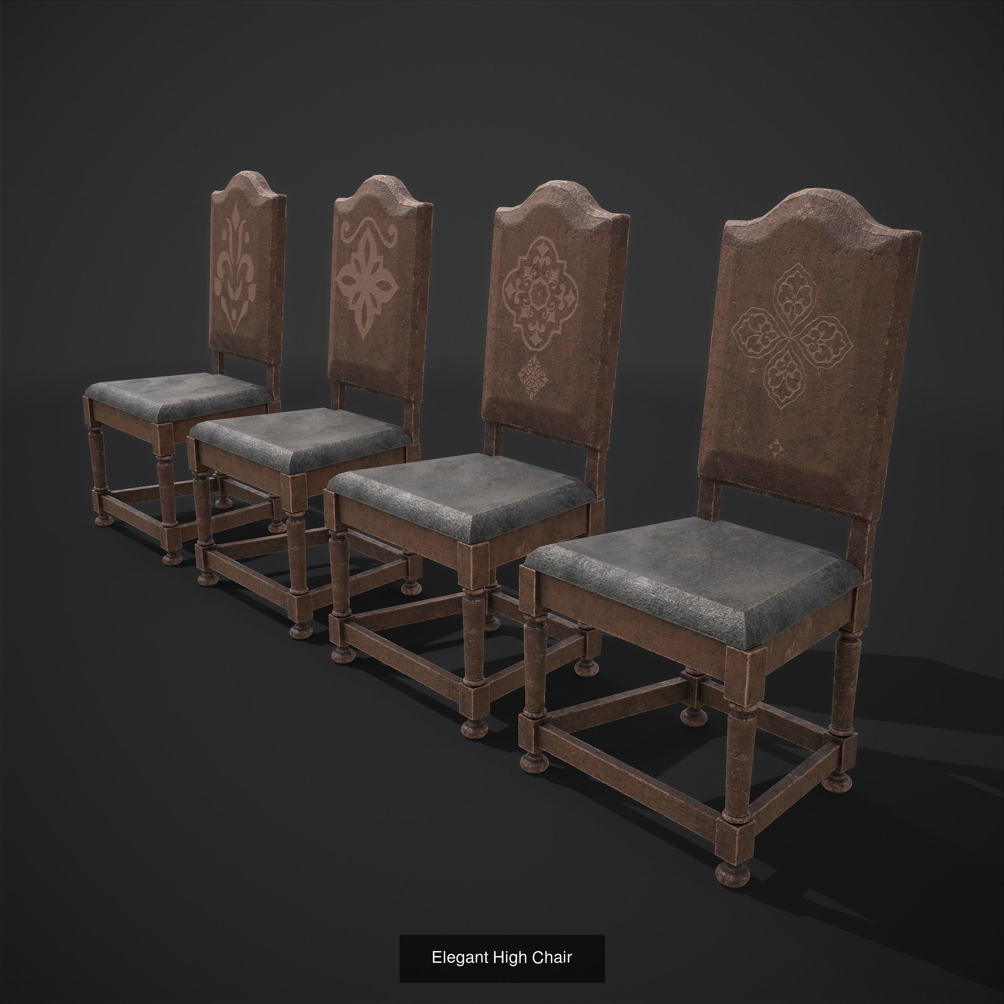 Medieval Wooden Chairs 3D Model Collection_37