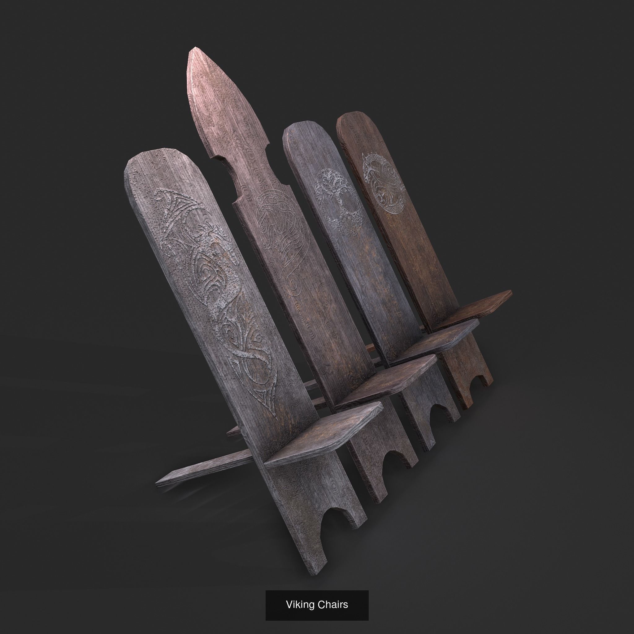 Medieval Wooden Chairs 3D Model Collection_38
