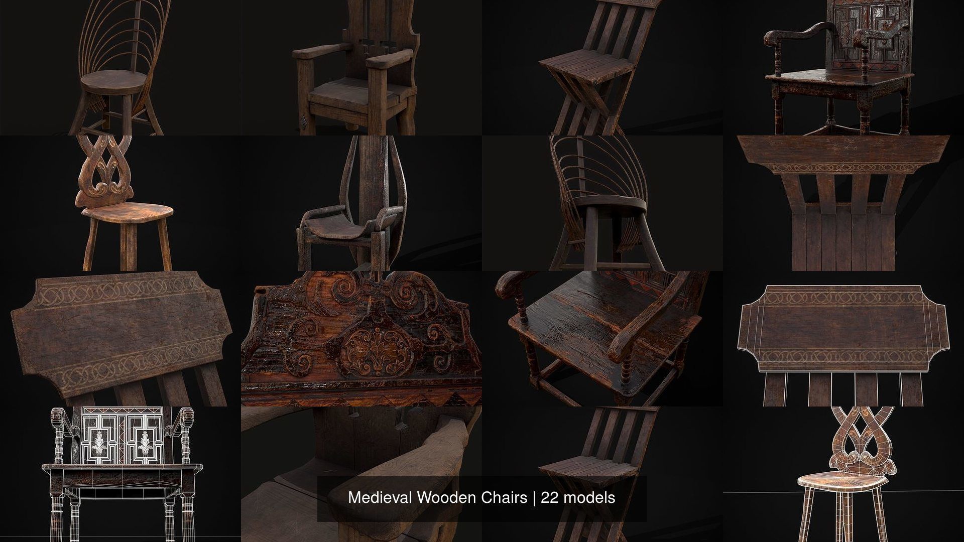 Medieval Wooden Chairs 3D Model Collection_27