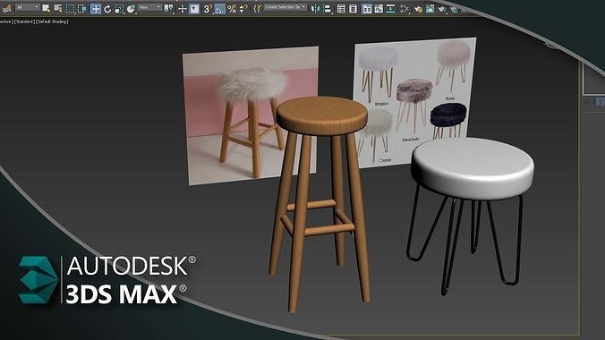 Wooden and metal stools in 3ds Max Low-poly 3D model