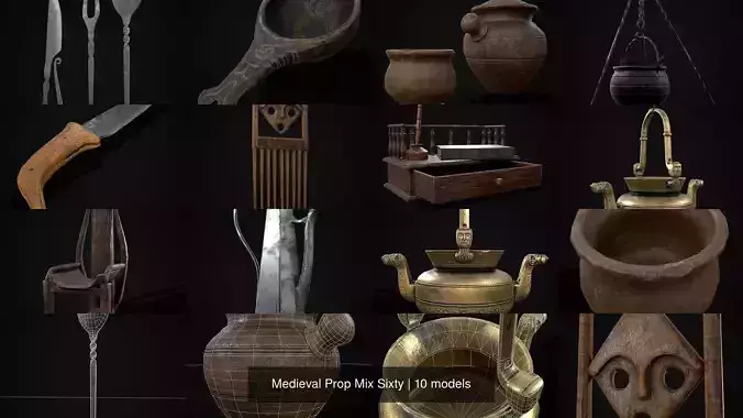 Medieval Prop Mix Sixty 3D Model Collection