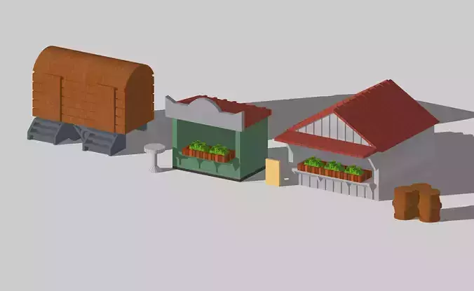 Food Market Stand Booth by Outland Models