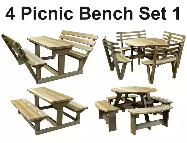 Picnic Bench Set 1 3D Model Collection