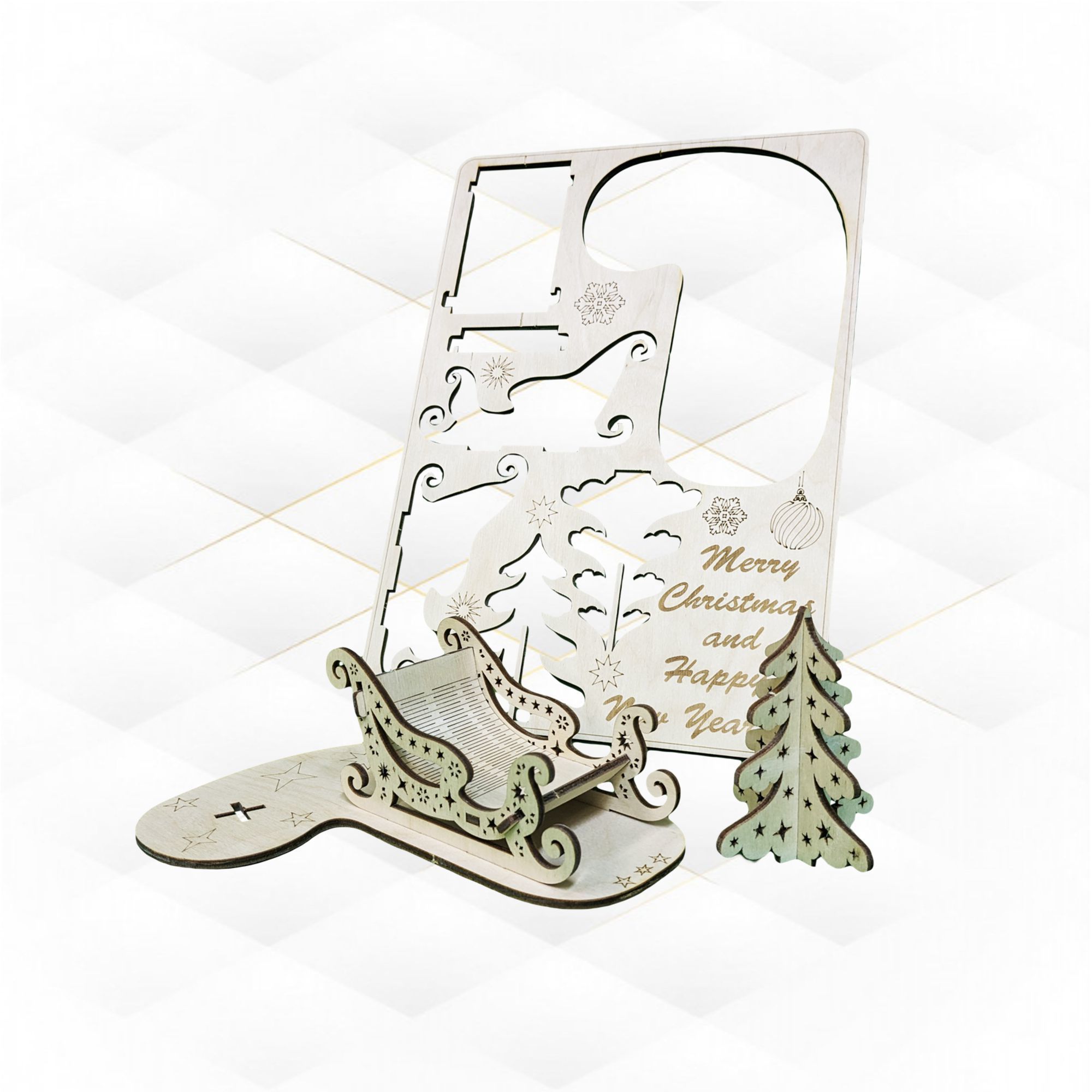 Christmas Greeting Card 3D puzzles laser cutting design 3D print model_2