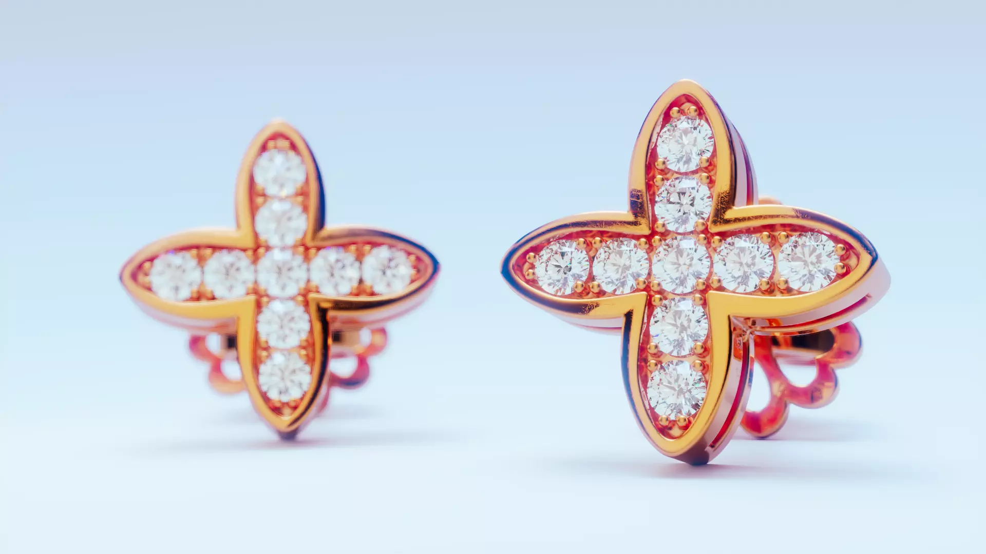 Four Leaf Clover Diamond Earrings 3 3D print model_0