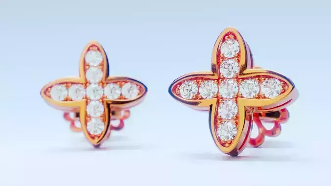 Four Leaf Clover Diamond Earrings 3 3D print model