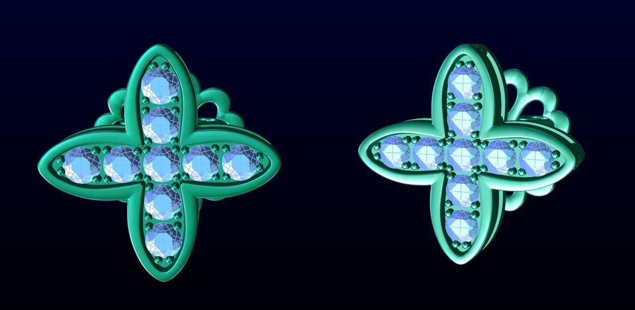 Four Leaf Clover Diamond Earrings 3 3D print model_7