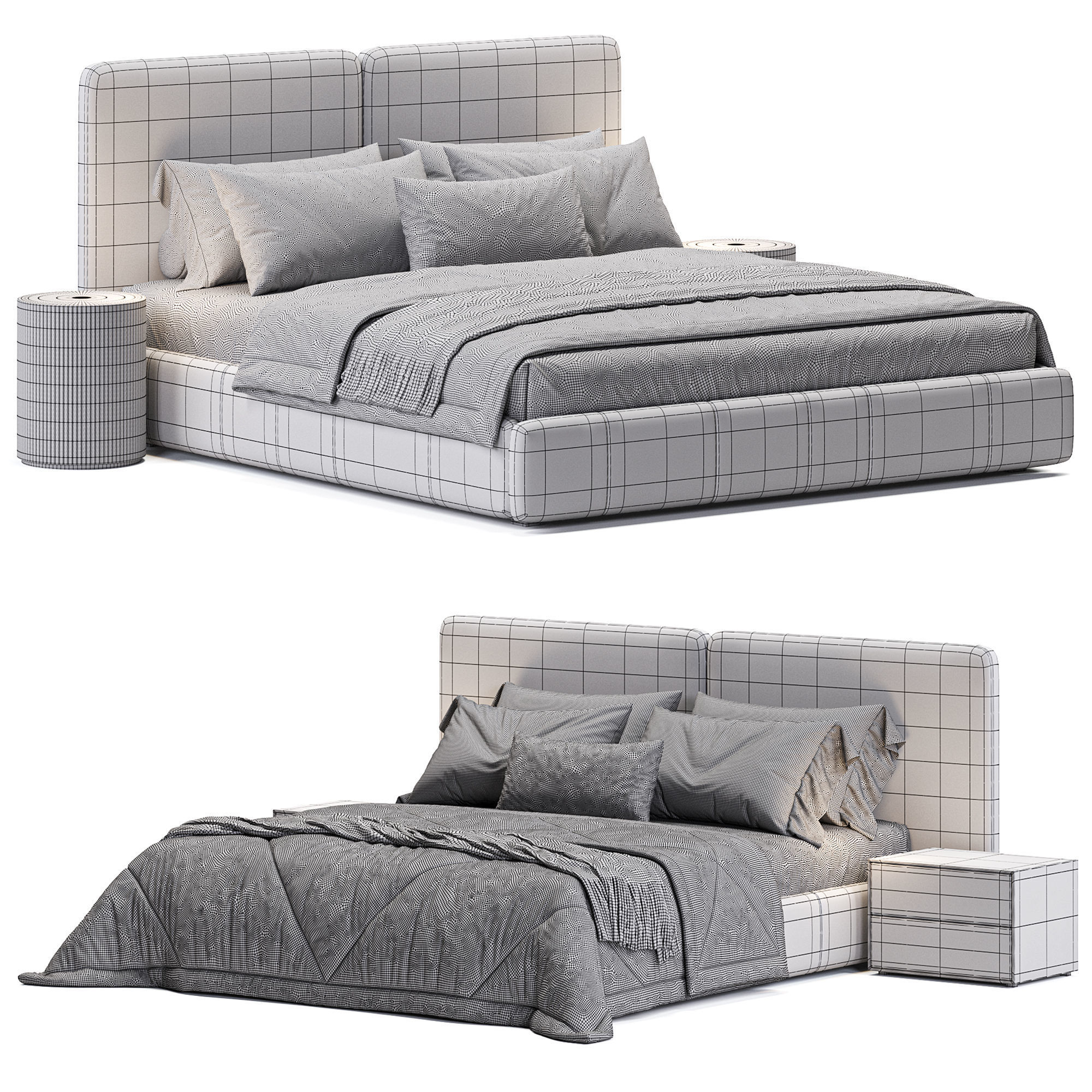 Eldridge King Bed Frame with Drawers Low-poly 3D model_2