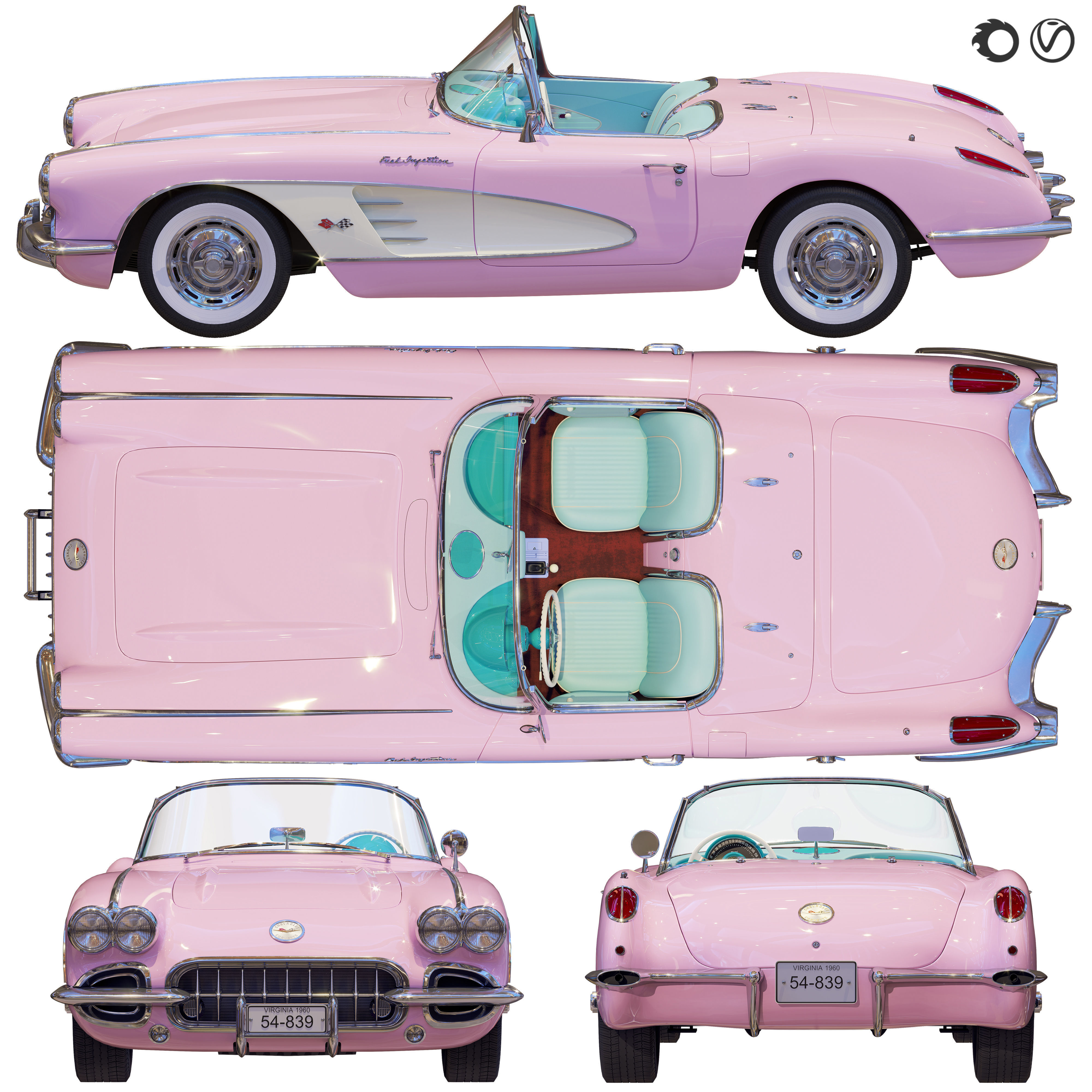 Chevrolet Corvette Coupe 1960 barbie   3D model_4