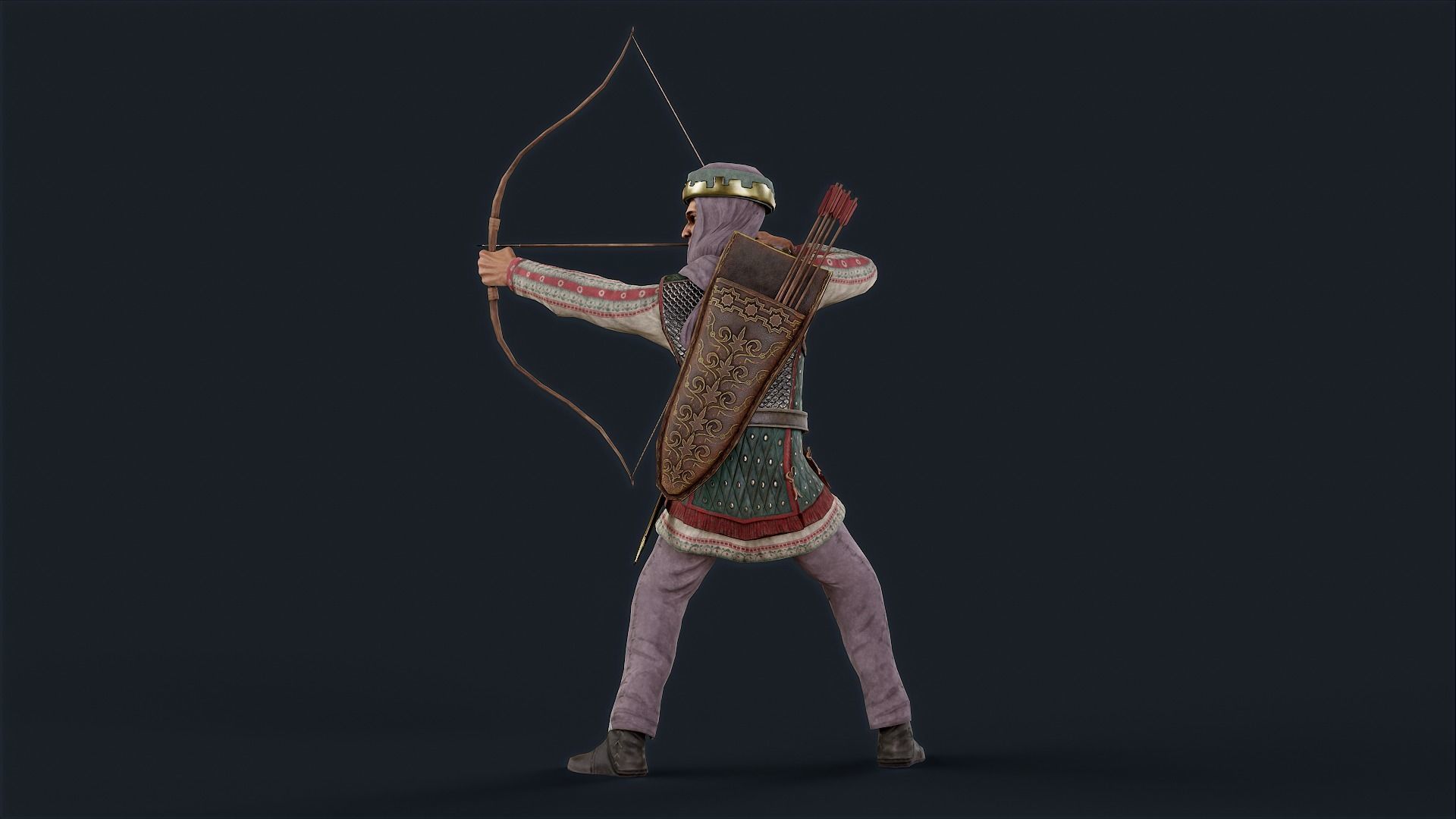Persian 3 archer A pose Low-poly character redy for game Low-poly 3D model_6