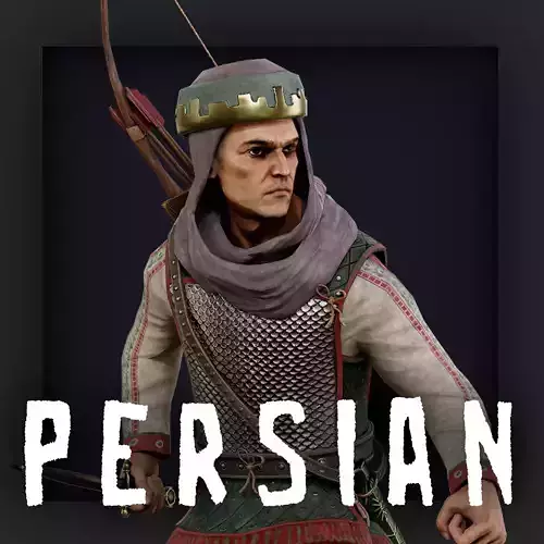 Persian 3 archer A pose Low-poly character redy for game Low-poly 3D model
