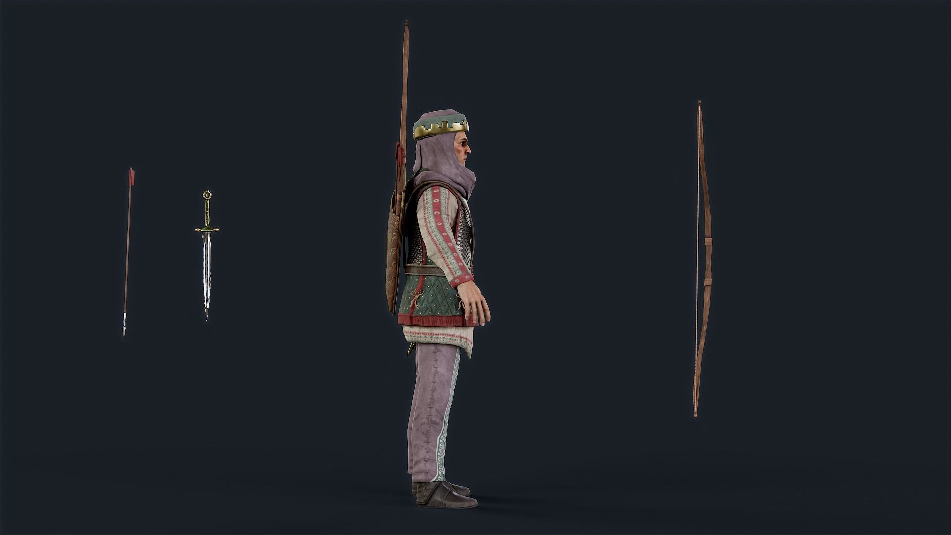 Persian 3 archer A pose Low-poly character redy for game Low-poly 3D model_12