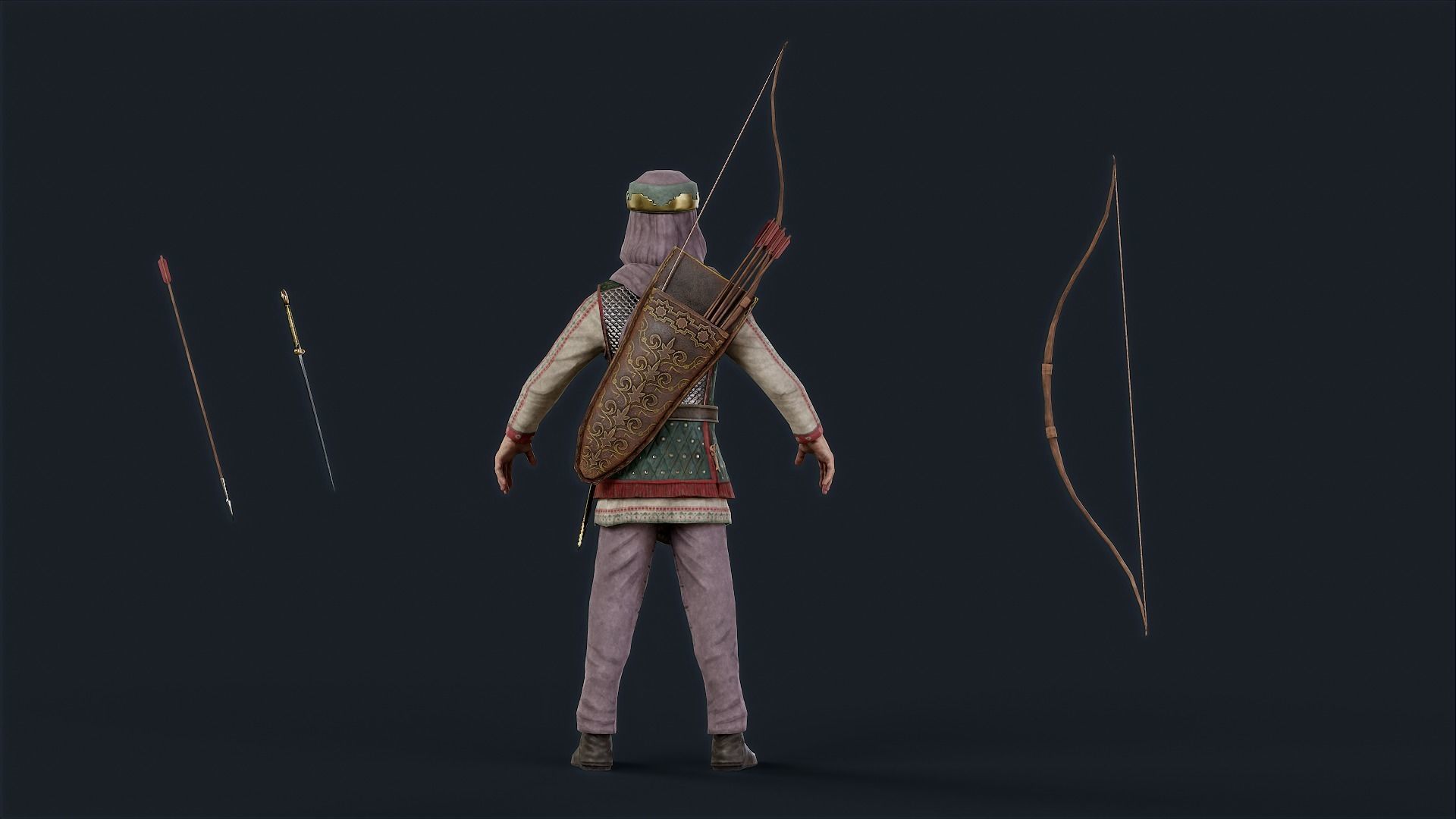Persian 3 archer A pose Low-poly character redy for game Low-poly 3D model_11