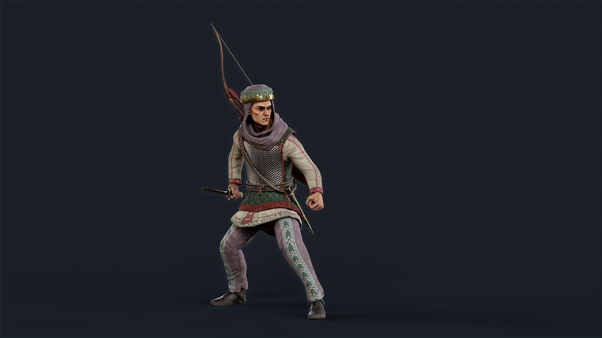 Persian 3 archer A pose Low-poly character redy for game Low-poly 3D model_5