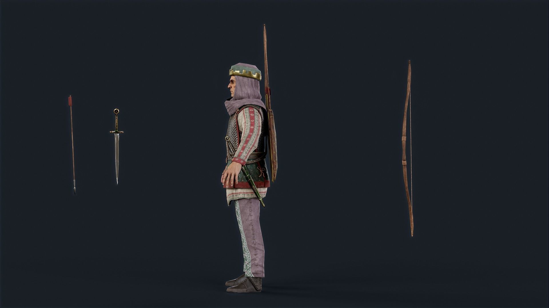 Persian 3 archer A pose Low-poly character redy for game Low-poly 3D model_13