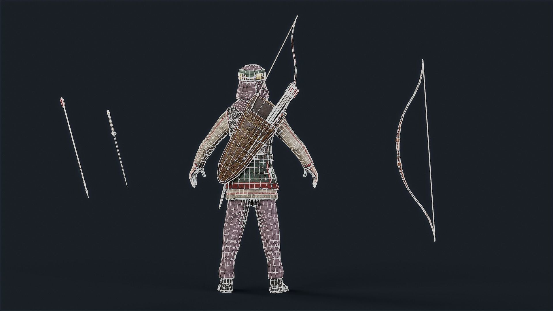 Persian 3 archer A pose Low-poly character redy for game Low-poly 3D model_17