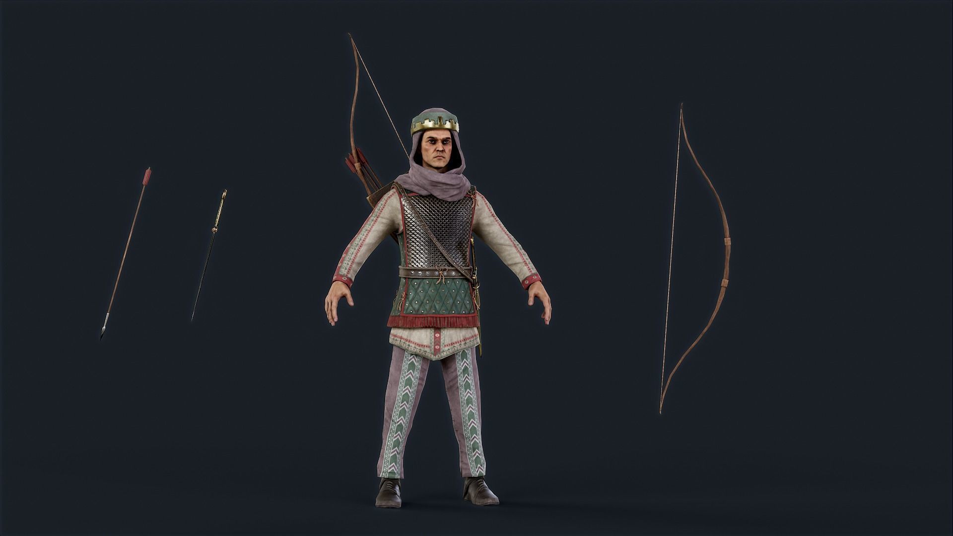 Persian 3 archer A pose Low-poly character redy for game Low-poly 3D model_10