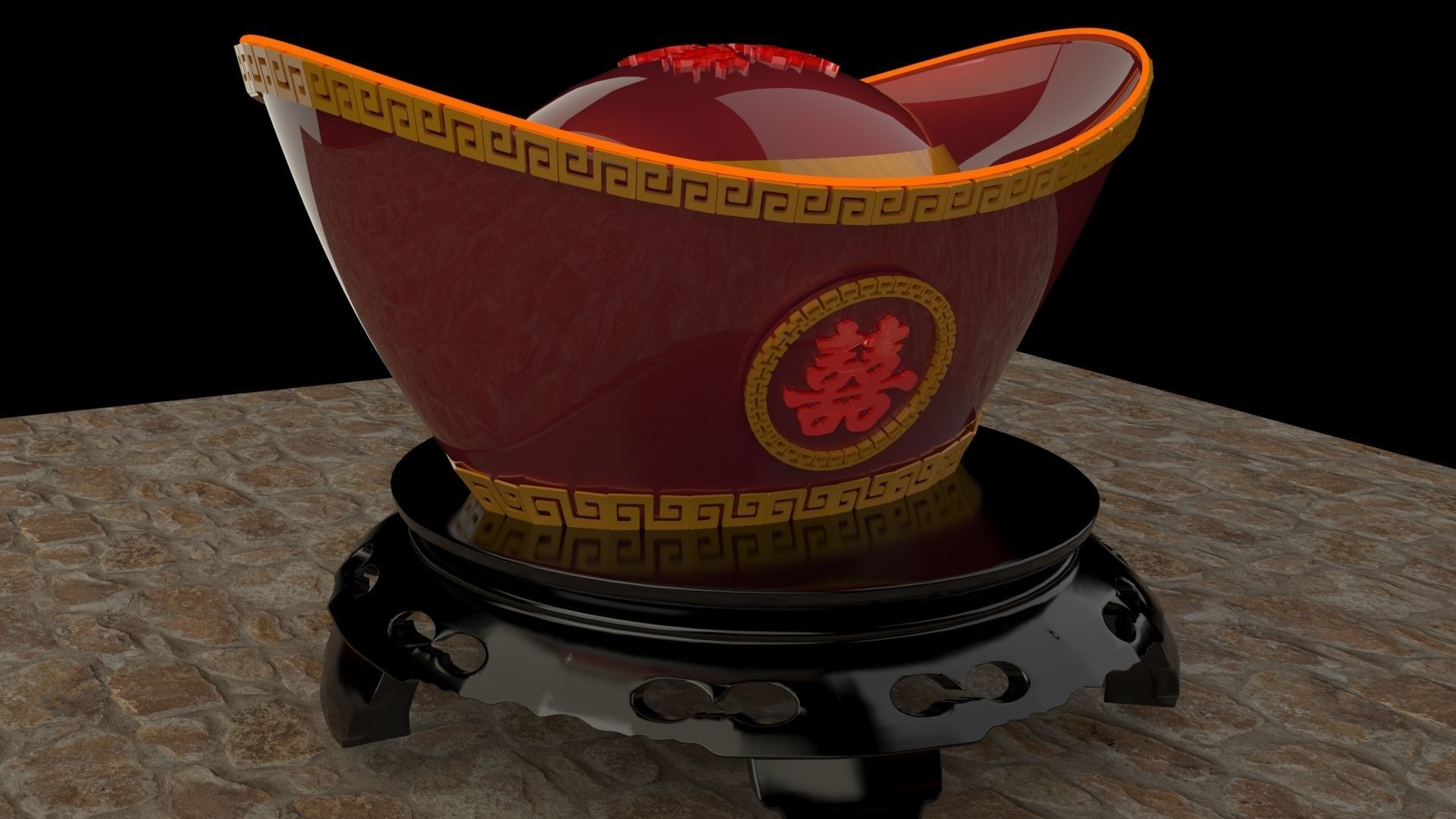 Chinese gold Ingot  3D model_3