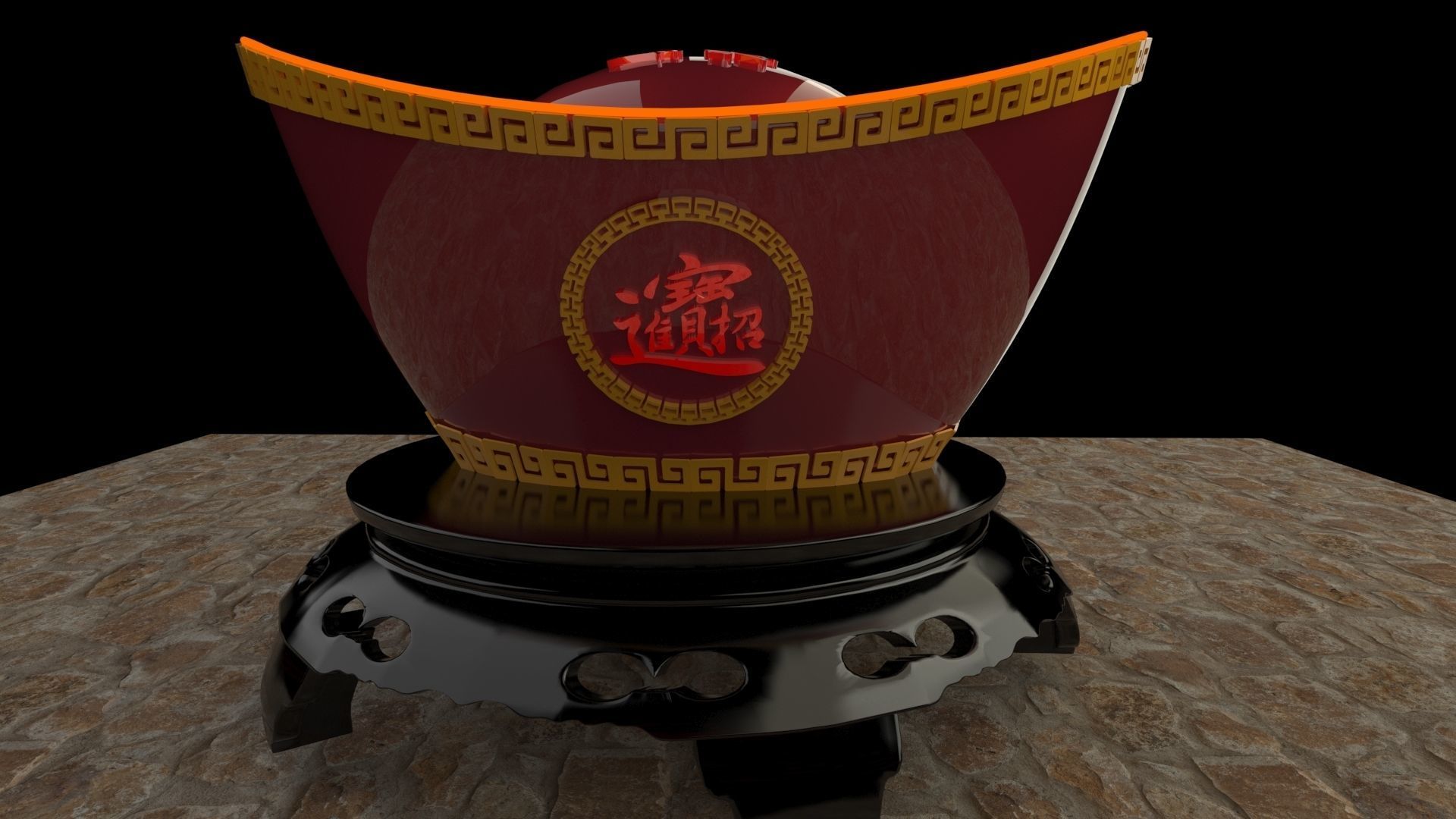 Chinese gold Ingot  3D model_1