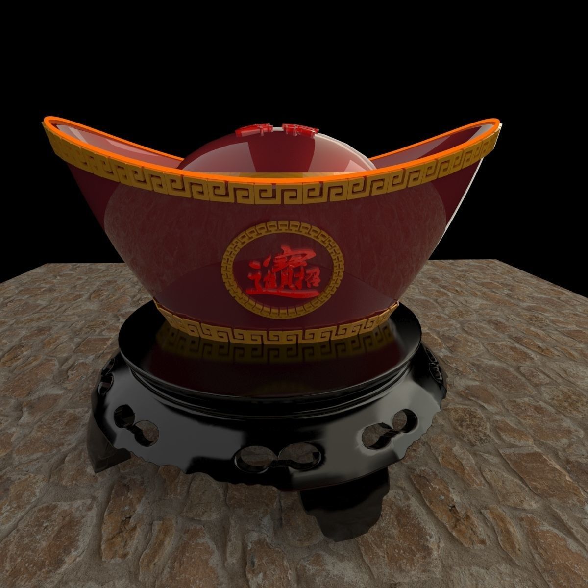 Chinese gold Ingot  3D model_5