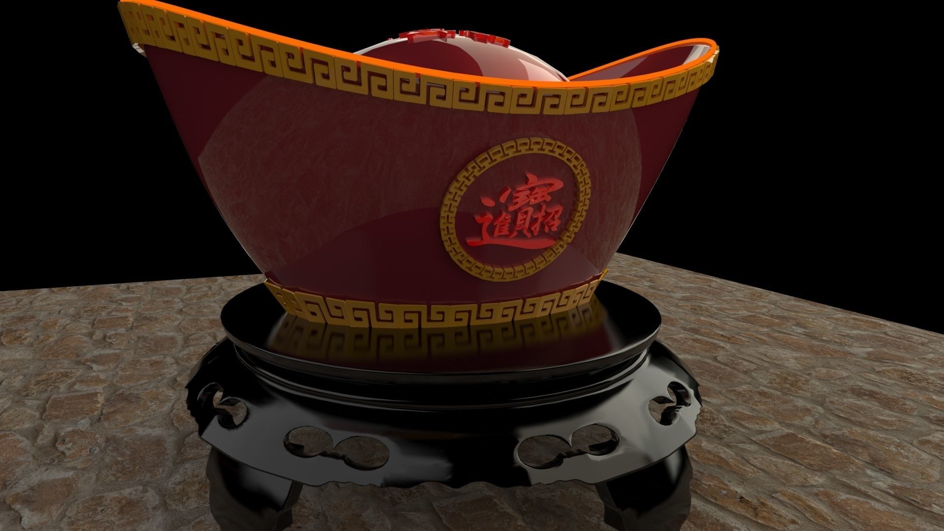 Chinese gold Ingot  3D model_4