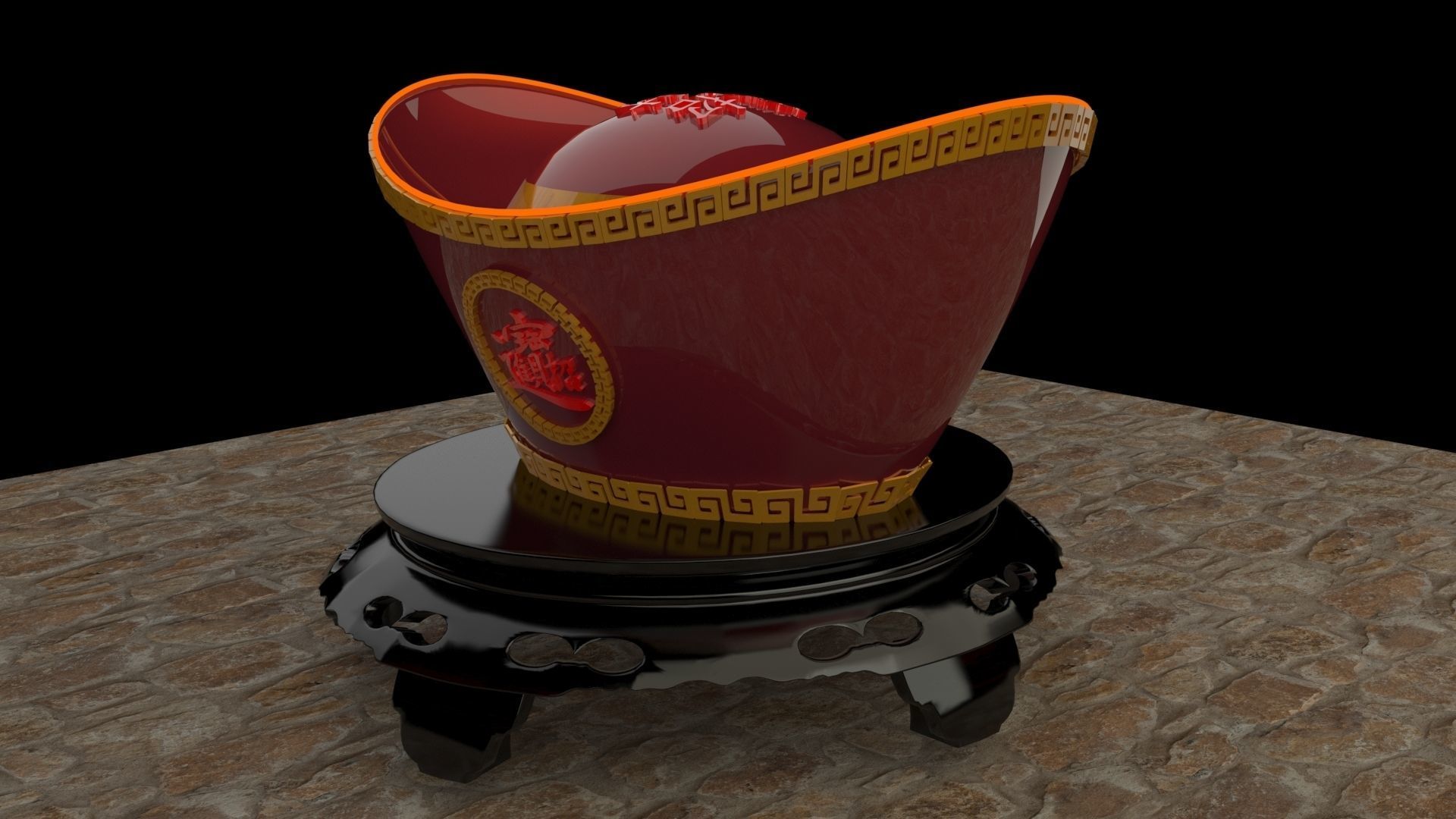 Chinese gold Ingot  3D model_2