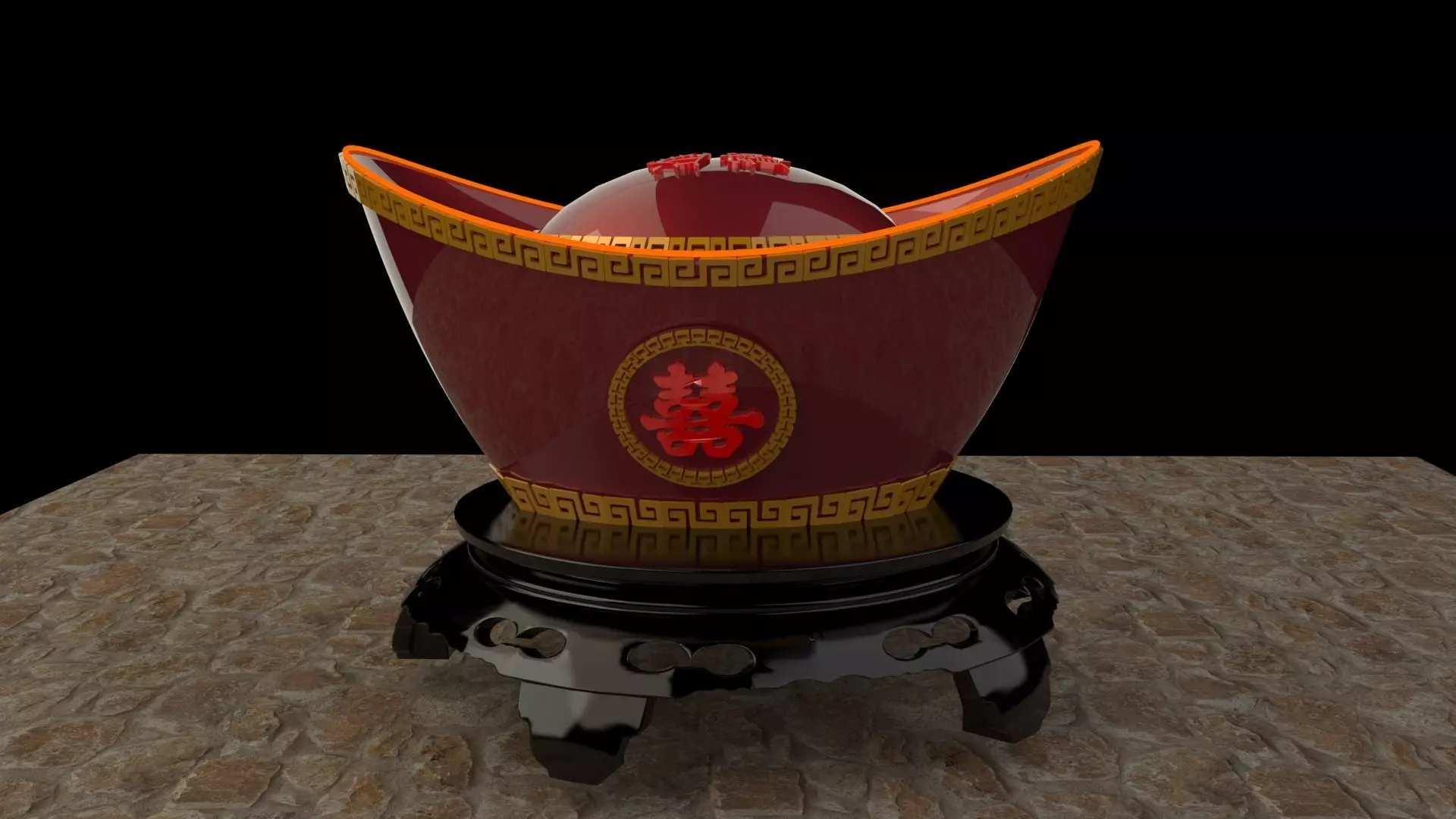 Chinese gold Ingot  3D model_0