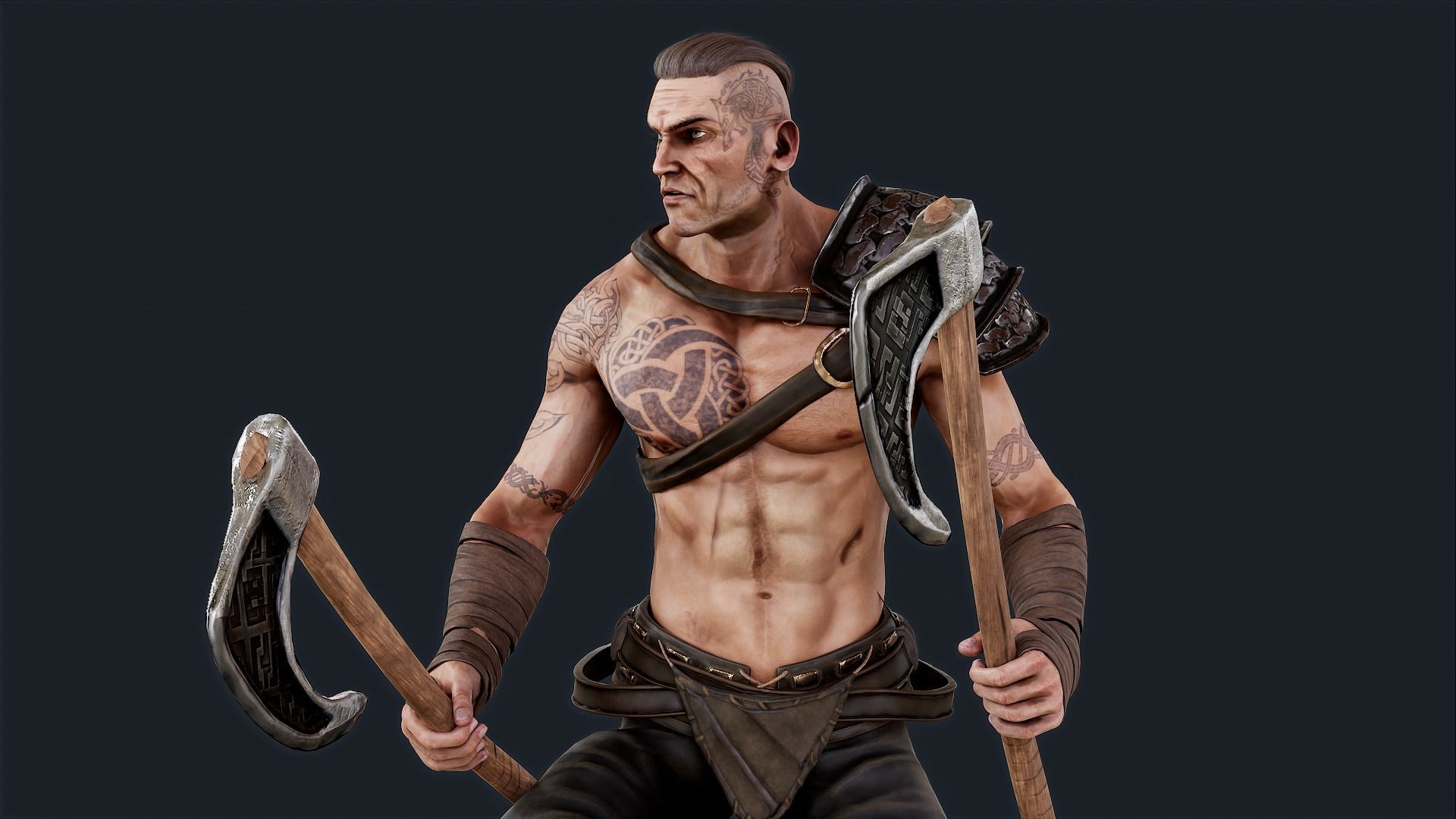 Viking 6 Berserker A pose Low-poly character redy for games Low-poly 3D model_3