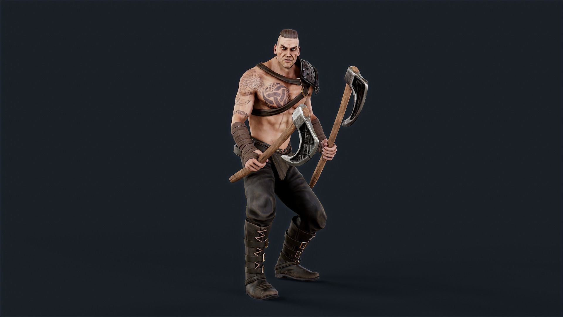 Viking 6 Berserker A pose Low-poly character redy for games Low-poly 3D model_6