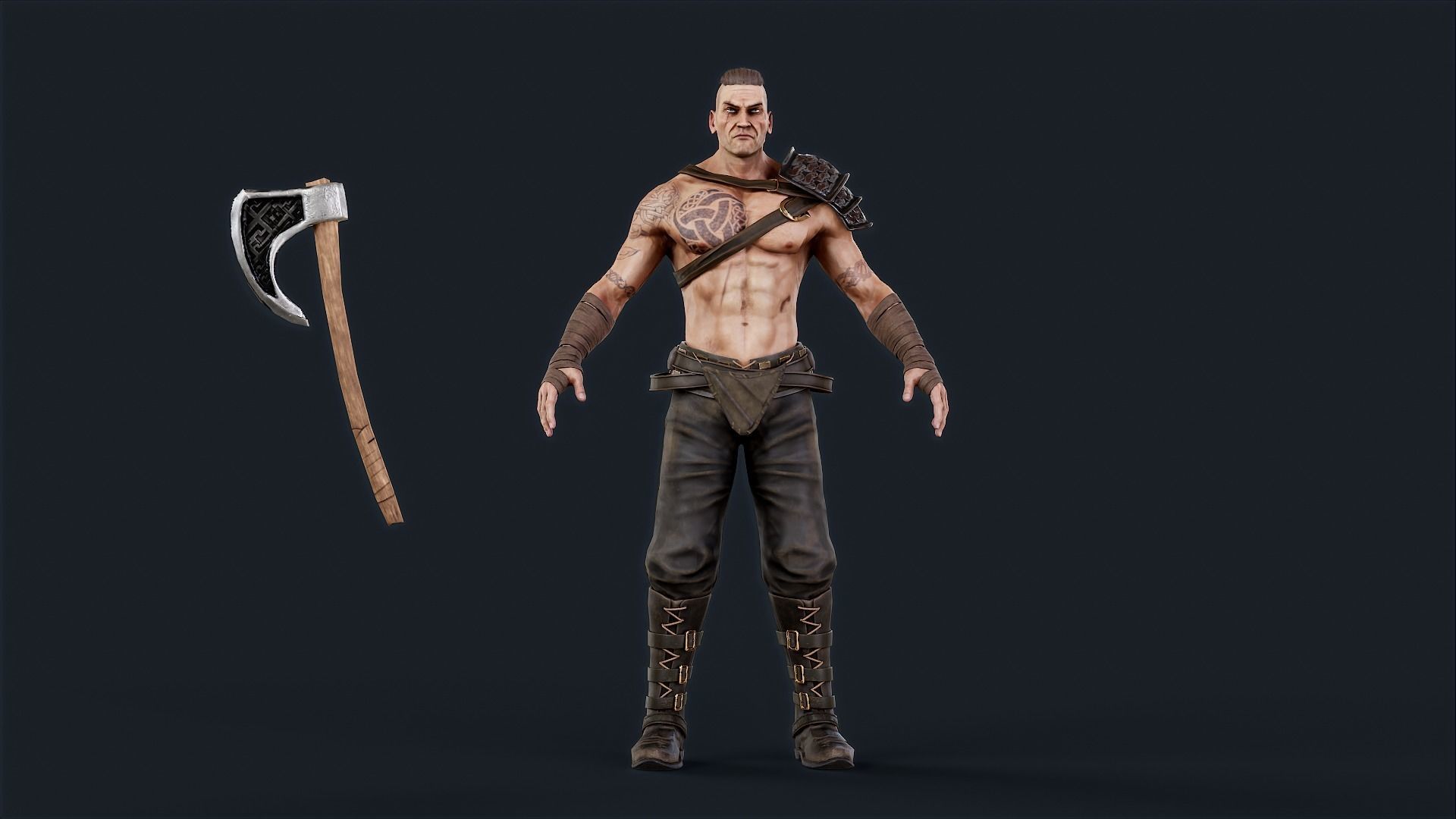 Viking 6 Berserker A pose Low-poly character redy for games Low-poly 3D model_11