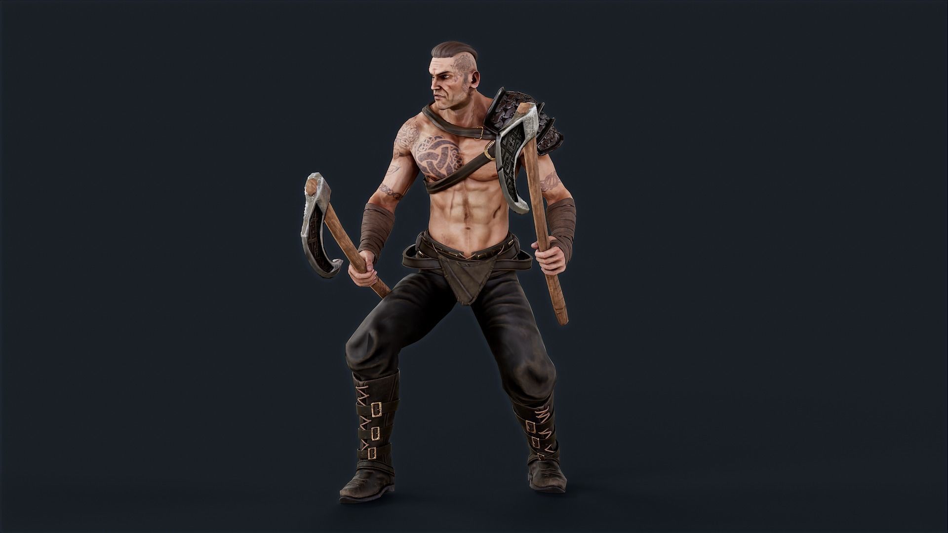 Viking 6 Berserker A pose Low-poly character redy for games Low-poly 3D model_5
