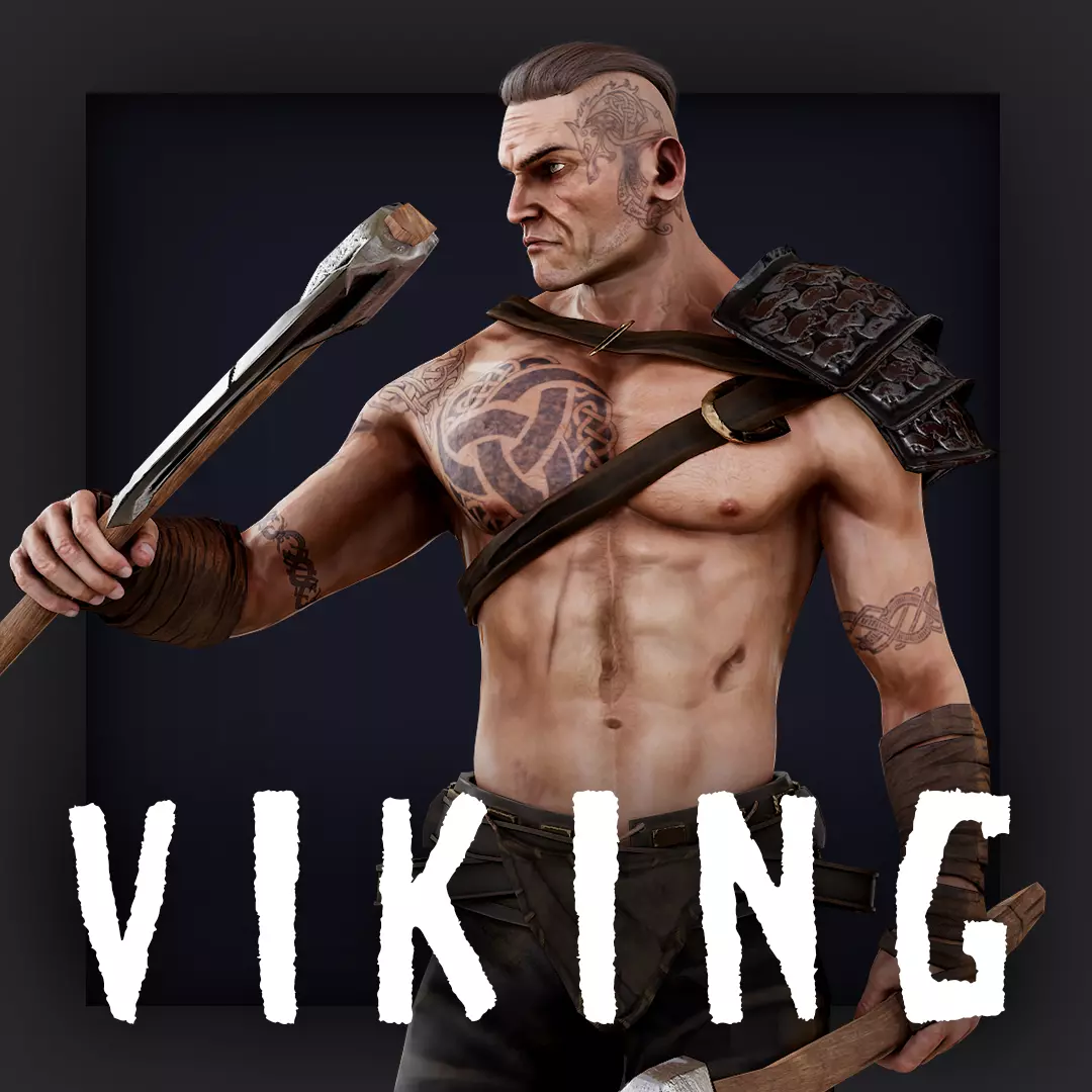 Viking 6 Berserker A pose Low-poly character redy for games Low-poly 3D model_0